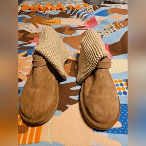 Ugg Tan Suede Ankle Boots with Knit Cuff
